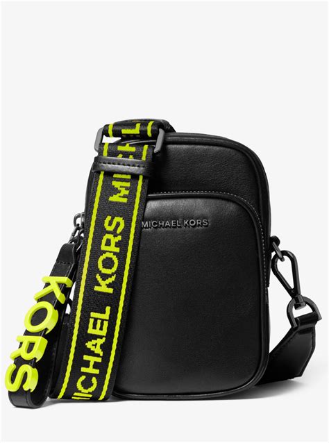 Small Leather Neon Logo Tape Crossbody Bag 